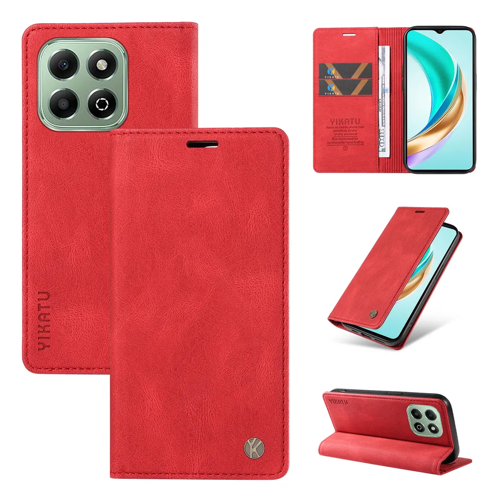 YIKATU YK-004 For Honor X6C Magnetic Case Skin-touch Leather Stand Wallet Phone Cover 