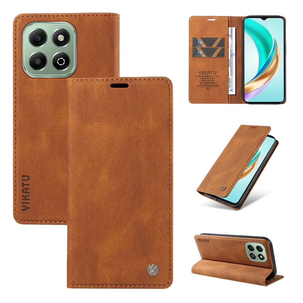 YIKATU YK-004 For Honor X6A Magnetic Case Skin-touch Leather Stand Wallet Phone Cover 