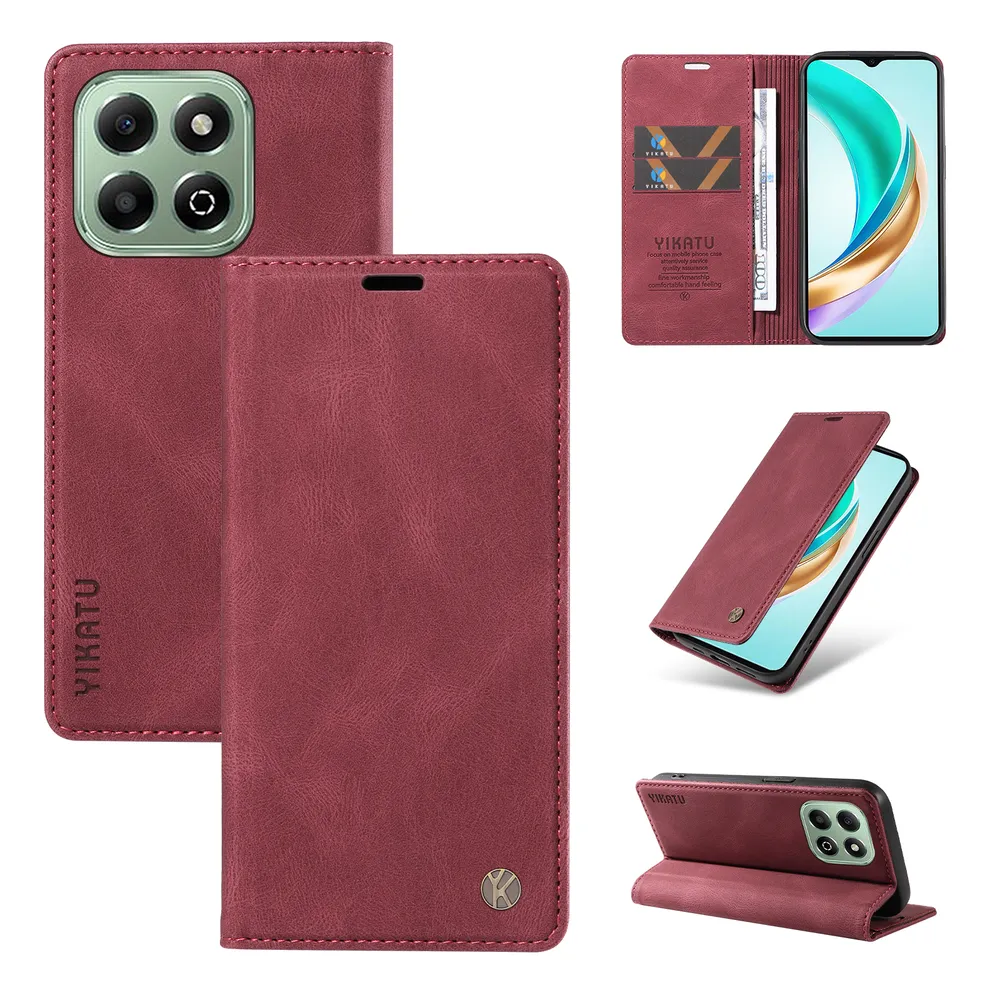 YIKATU YK-004 For Honor X5B Magnetic Case Skin-touch Leather Stand Wallet Phone Cover 