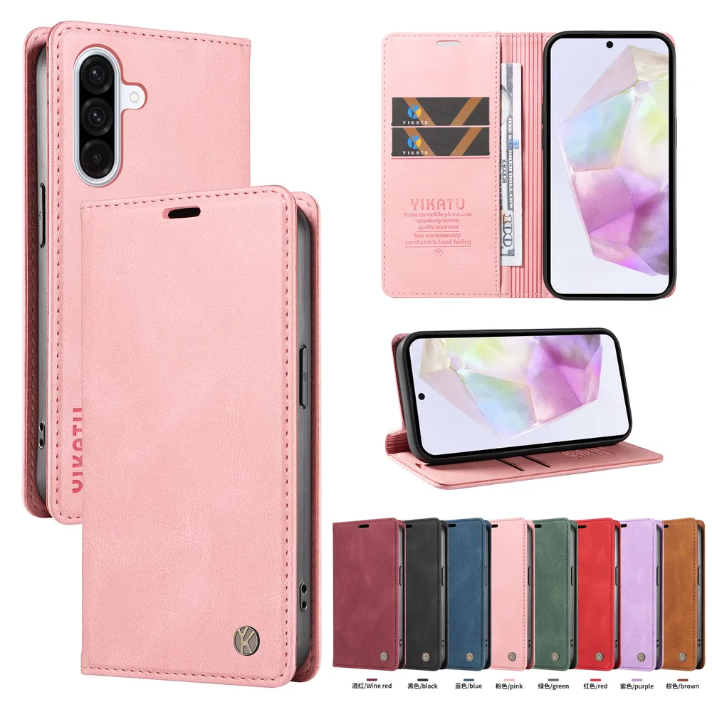 YIKATU YK-004 For Samsung Galaxy M56 Magnetic Case Skin-touch Leather Stand Wallet Phone Cover 