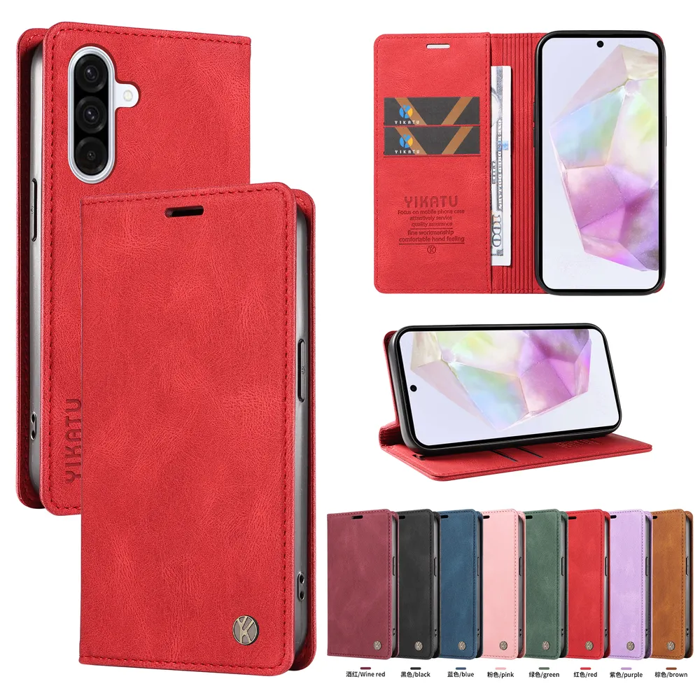 YIKATU YK-004 For Samsung Galaxy A56 5G Magnetic Case Skin-touch Leather Stand Wallet Phone Cover 