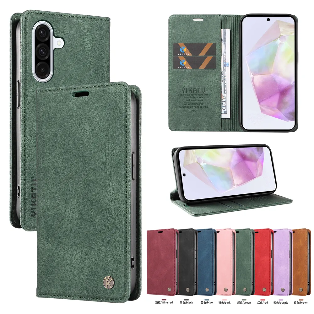 YIKATU YK-004 For Samsung Galaxy A36 5G Magnetic Case Skin-touch Leather Stand Wallet Phone Cover 