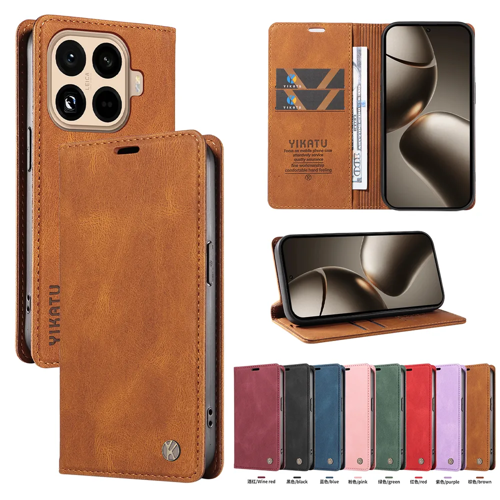 YIKATU YK-004 For Xiaomi 15T Pro Magnetic Case Skin-touch Leather Stand Wallet Phone Cover 
