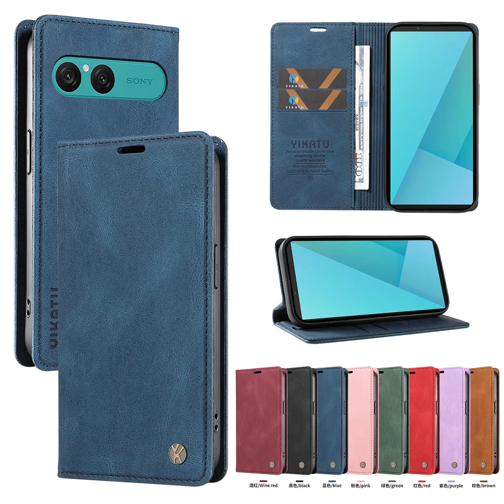 YIKATU YK-004 For Sony Xperia 10 VII Magnetic Case Skin-touch Leather Stand Wallet Phone Cover 