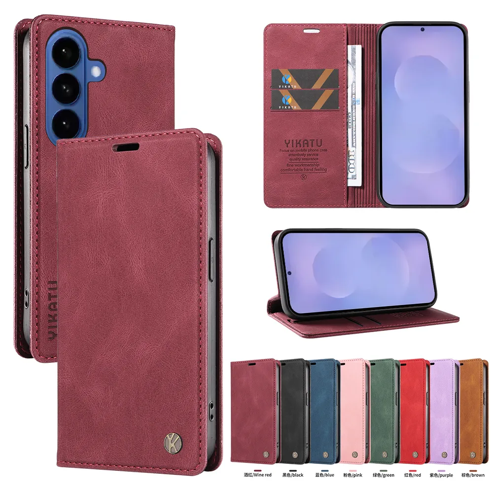 YIKATU YK-004 For Samsung Galaxy S26 Pro Magnetic Case Skin-touch Leather Stand Wallet Phone Cover 