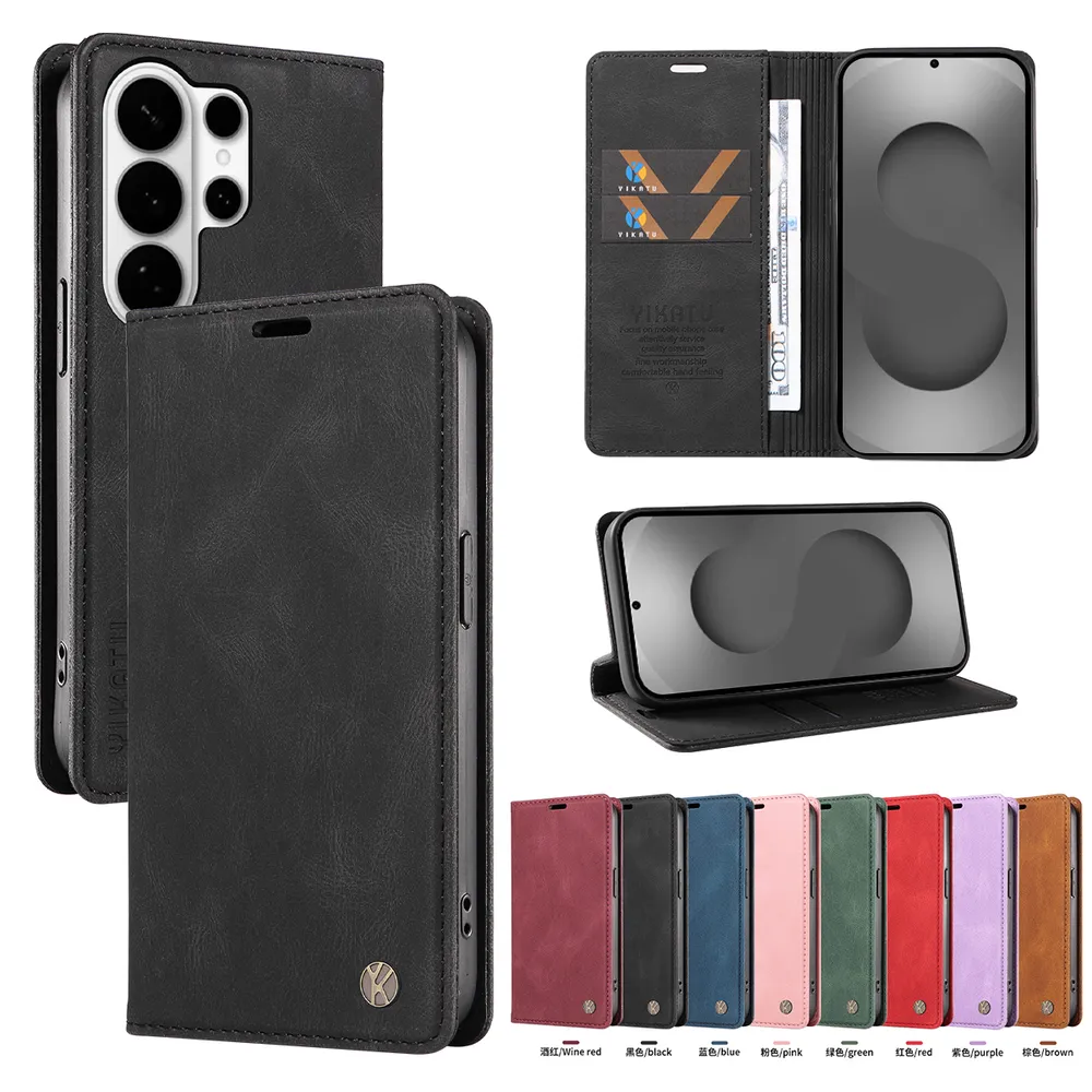 YIKATU YK-004 For Samsung Galaxy S26 Ultra Magnetic Case Skin-touch Leather Stand Wallet Phone Cover 