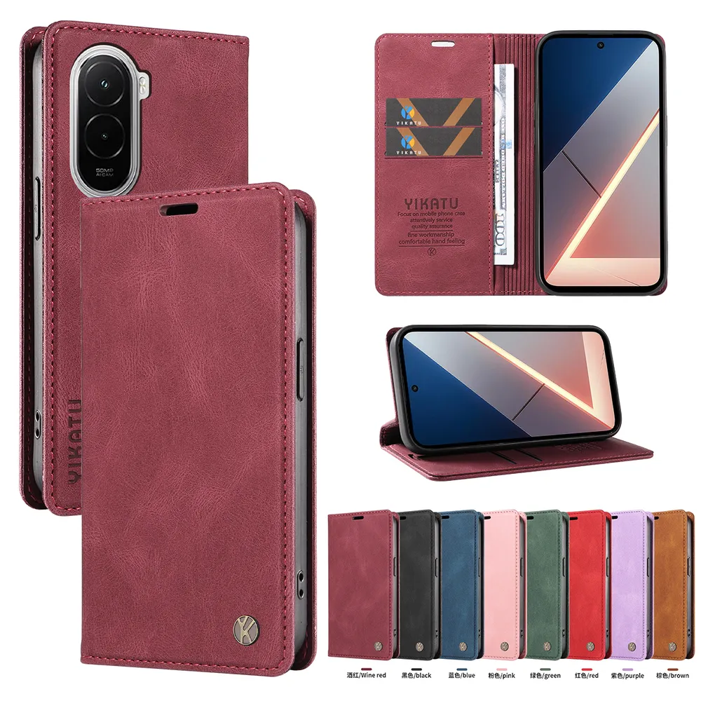 YIKATU YK-004 For Xiaomi POCO M7 4G 169mm Magnetic Case Skin-touch Leather Stand Wallet Phone Cover 