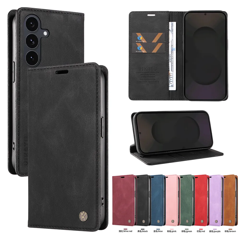 YIKATU YK-004 For Samsung Galaxy S25 FE Magnetic Case Skin-touch Leather Stand Wallet Phone Cover 