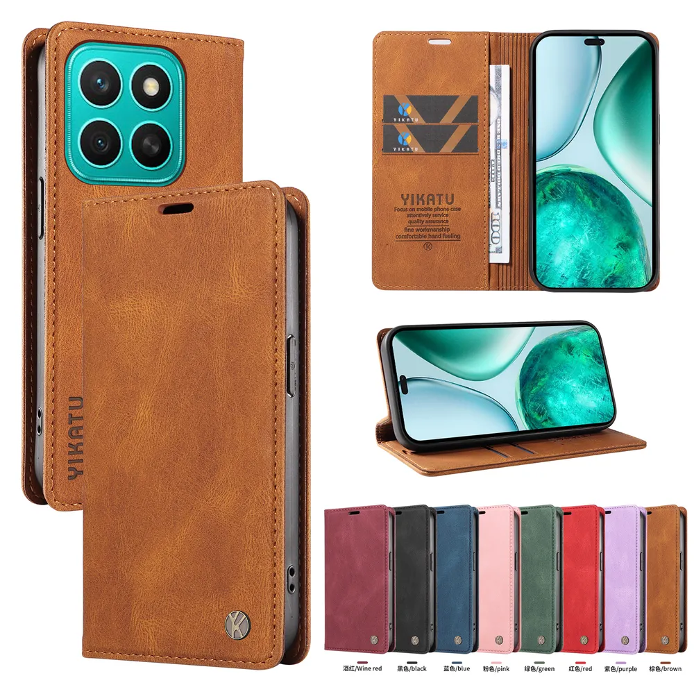 YIKATU YK-004 For Honor X8C 4G Magnetic Case Skin-touch Leather Stand Wallet Phone Cover 