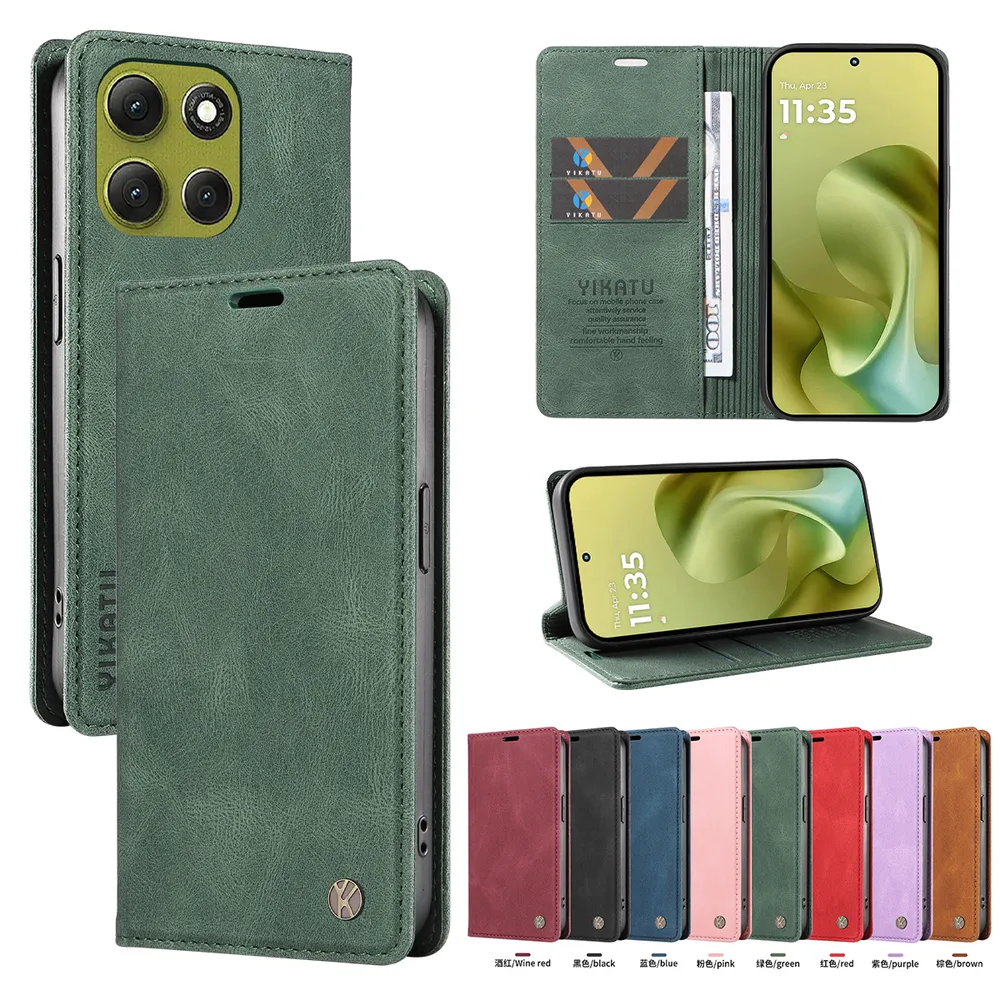 YIKATU YK-004 For Motorola Moto G86 Magnetic Case Skin-touch Leather Stand Wallet Phone Cover 