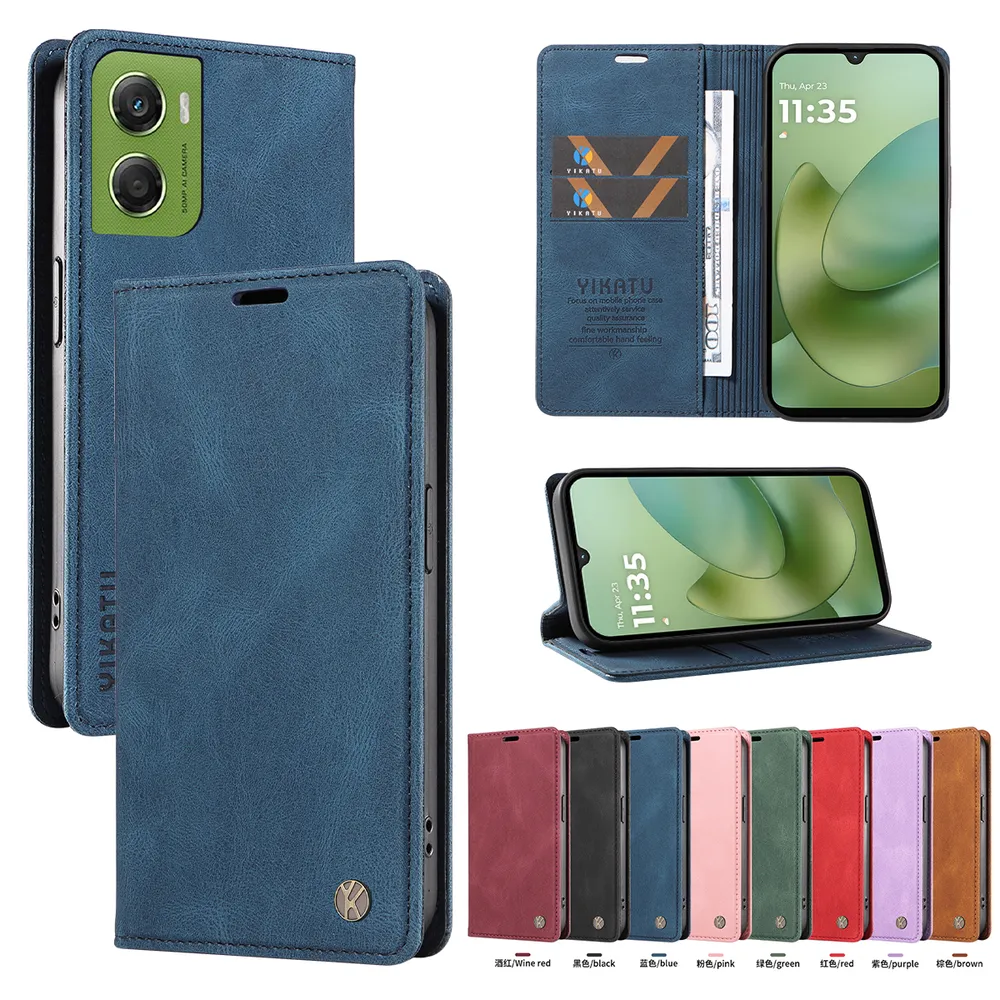 YIKATU YK-004 For Motorola Moto G06 4G Magnetic Case Skin-touch Leather Stand Wallet Phone Cover 