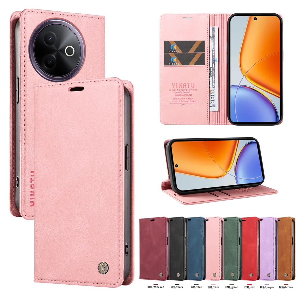 YIKATU YK-004 For VIVO V30E 5G Magnetic Case Skin-touch Leather Stand Wallet Phone Cover 
