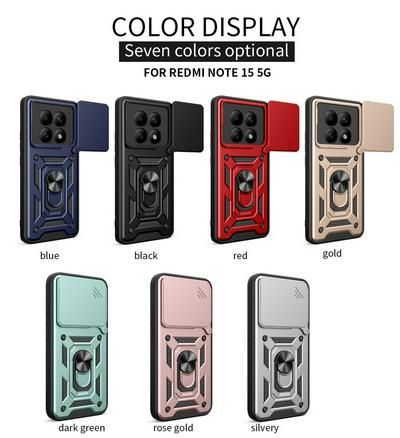 Xiaomi Redmi Note 15 5G Ring Holder Kickstand Camera Slide Cover Design PC + TPU Phone Back Cover Case