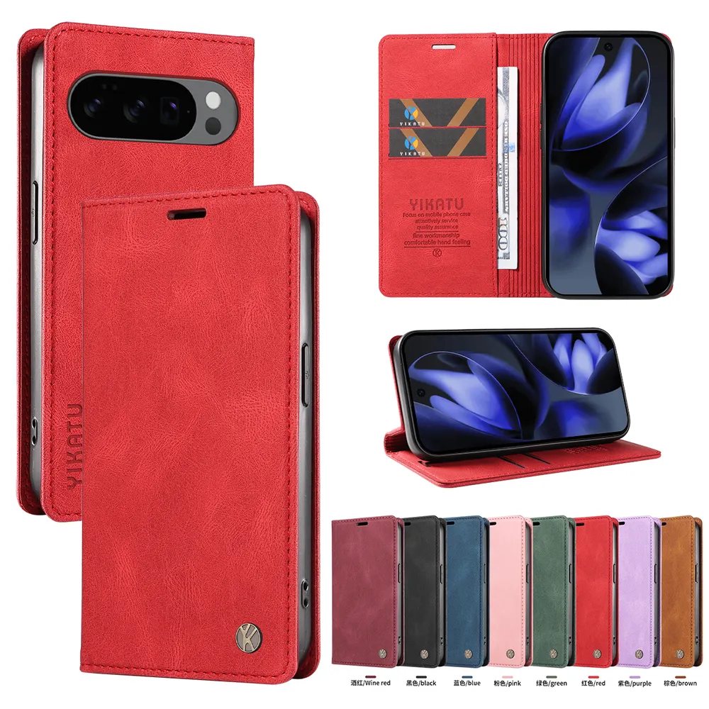 YIKATU YK-004 For Google Pixel 10 5G/Pixel 10 Pro 5G Magnetic Case Skin-touch Leather Stand Wallet Phone Cover 