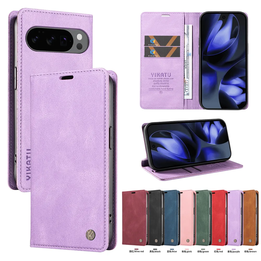 YIKATU YK-004 For Google Pixel 9 5G/Pixel 9 Pro 5G Magnetic Case Skin-touch Leather Stand Wallet Phone Cover 