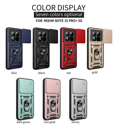Xiaomi Redmi Note 15 Pro Plus 5G Ring Holder Kickstand Camera Slide Cover Design PC + TPU Phone Back Cover Case