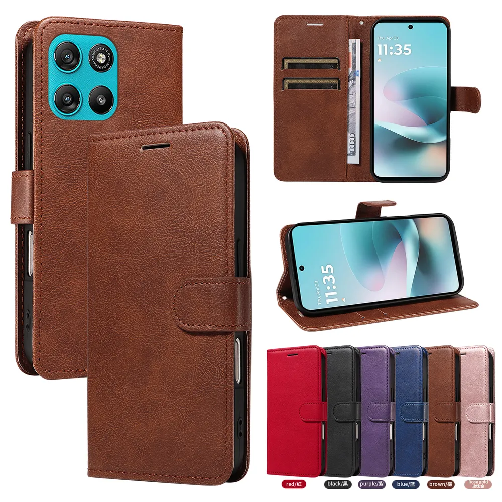 Solid Color Pattern Scratch Resistant Clamshell PU Leather Phone Protective Case with Lanyard&Card Slots for Motorola Moto G100 2025 5G