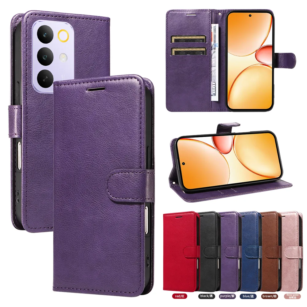 Solid Color Pattern Scratch Resistant Clamshell PU Leather Phone Protective Case with Lanyard&Card Slots for OPPO Realme C85 Pro 4G