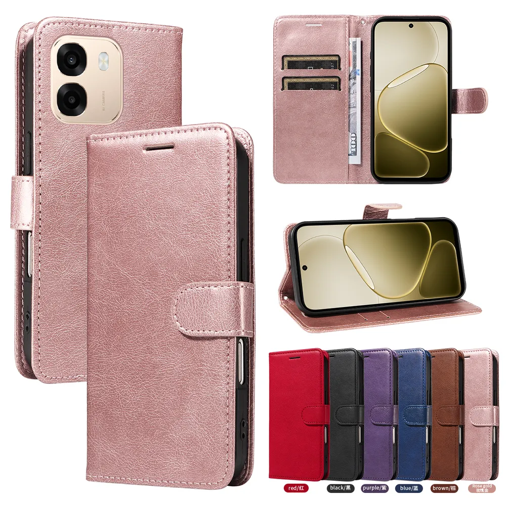 Solid Color Pattern Scratch Resistant Clamshell PU Leather Phone Protective Case with Lanyard&Card Slots for OPPO A6 5G