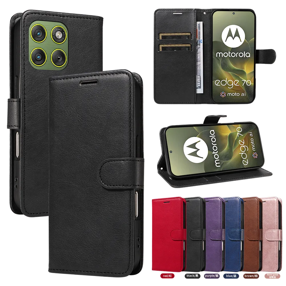 Solid Color Pattern Scratch Resistant Clamshell PU Leather Phone Protective Case with Lanyard&Card Slots for Motorola Moto X70 air