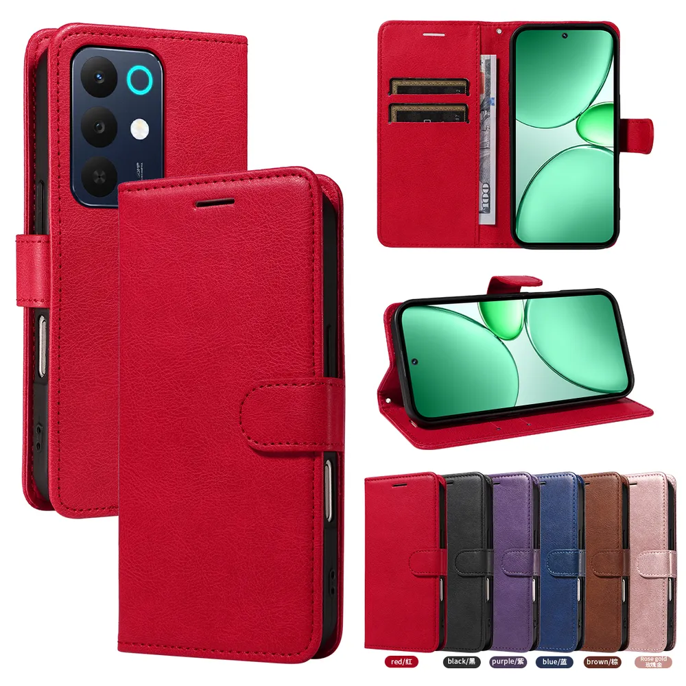 Solid Color Pattern Scratch Resistant Clamshell PU Leather Phone Protective Case with Lanyard&Card Slots for OPPO Realme C85 5G
