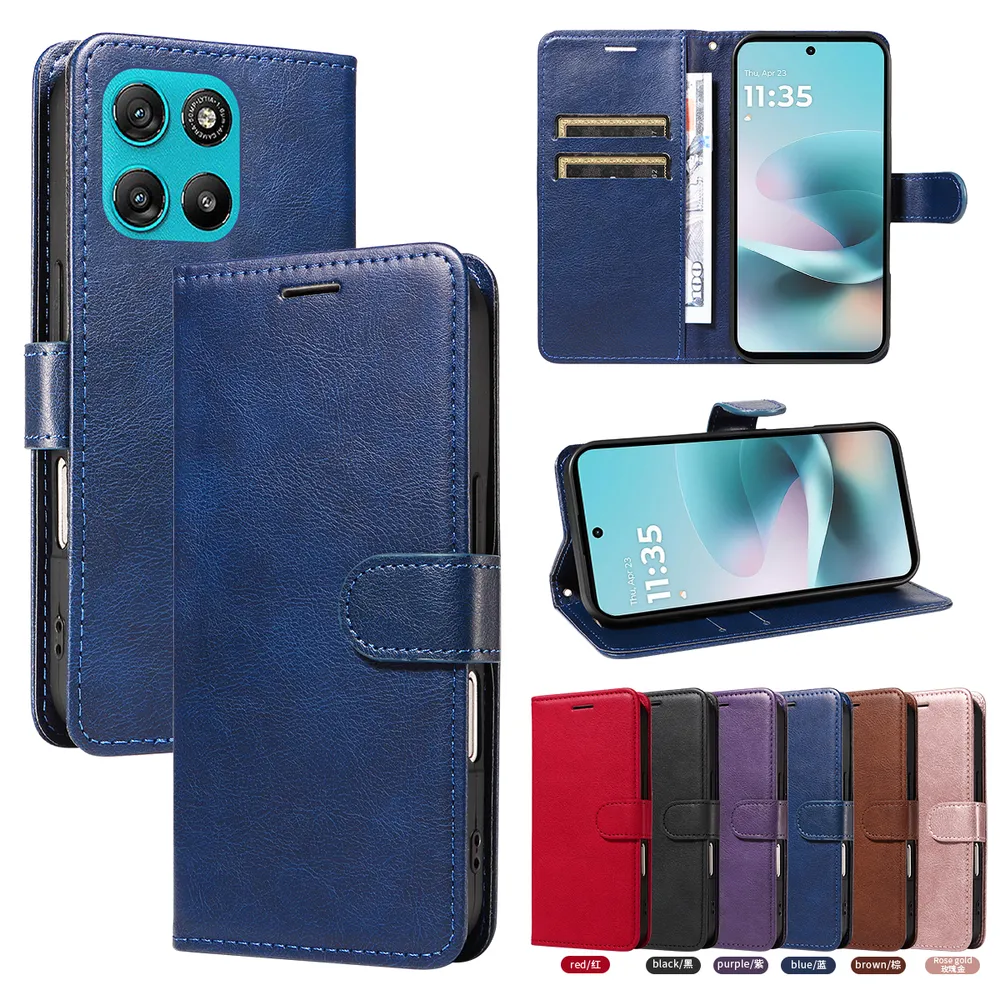 Solid Color Pattern Scratch Resistant Clamshell PU Leather Phone Protective Case with Lanyard&Card Slots for Motorola Moto G57 Power 5G