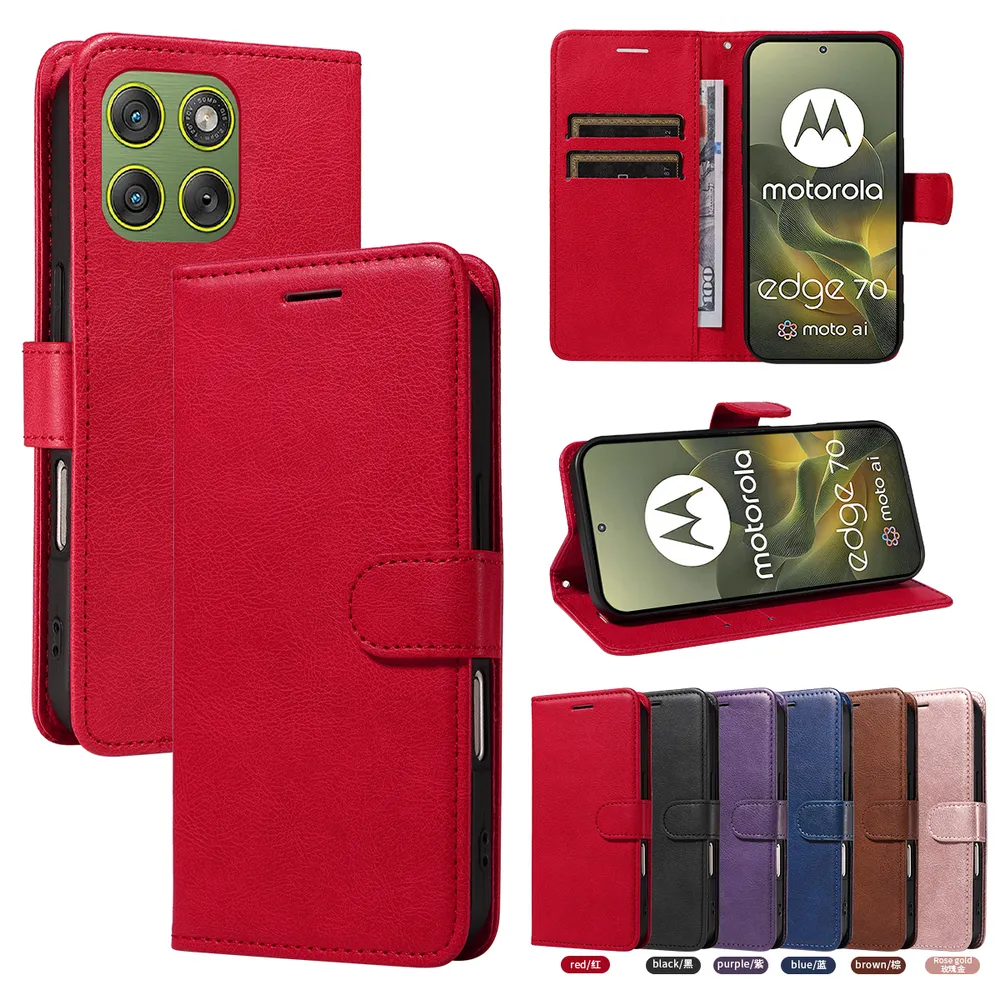 Solid Color Pattern Scratch Resistant Clamshell PU Leather Phone Protective Case with Lanyard&Card Slots for Motorola Moto Edge 70 5G