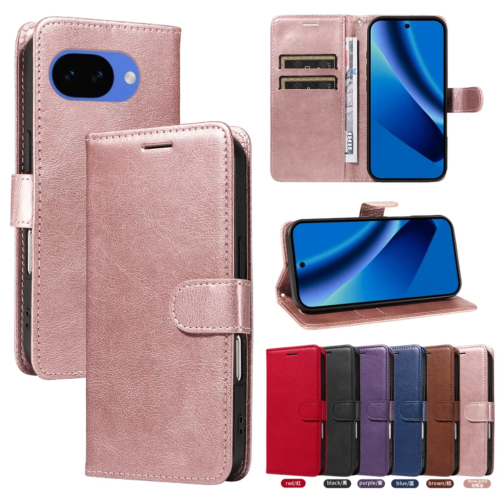 Solid Color Pattern Scratch Resistant Clamshell PU Leather Phone Protective Case with Lanyard&Card Slots for Google Pixel 10A