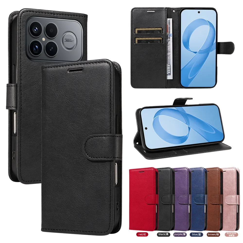 Solid Color Pattern Scratch Resistant Clamshell PU Leather Phone Protective Case with Lanyard&Card Slots for Xiaomi Poco F8 Ultra