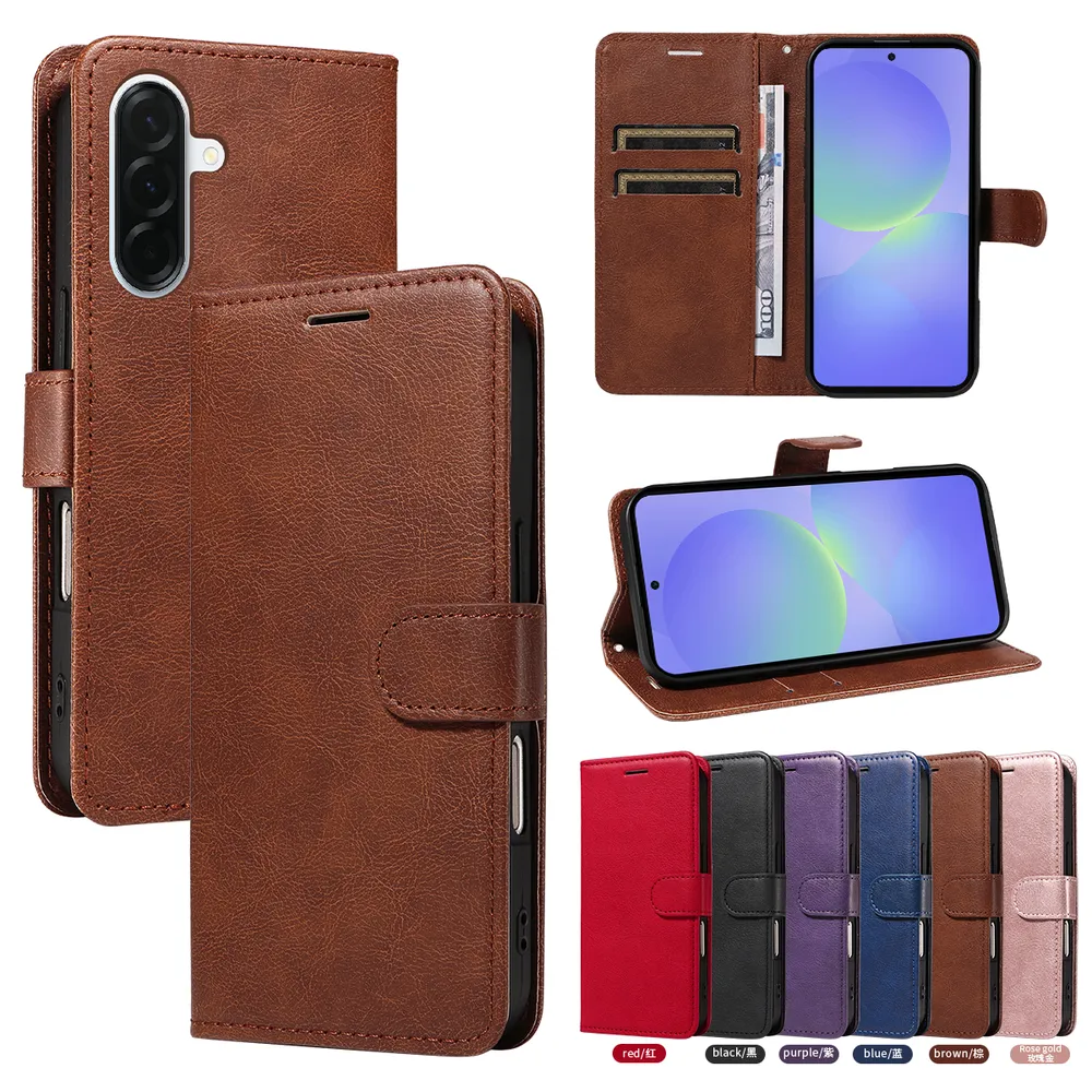 Solid Color Pattern Scratch Resistant Clamshell PU Leather Phone Protective Case with Lanyard&Card Slots for Samsung Galaxy A37 5G