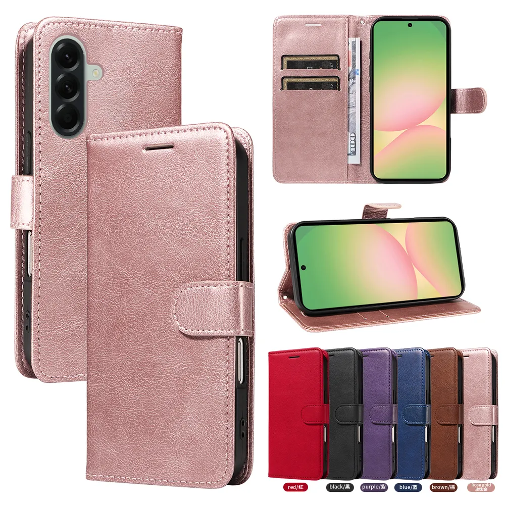 Solid Color Pattern Scratch Resistant Clamshell PU Leather Phone Protective Case with Lanyard&Card Slots for Samsung Galaxy A57 5G