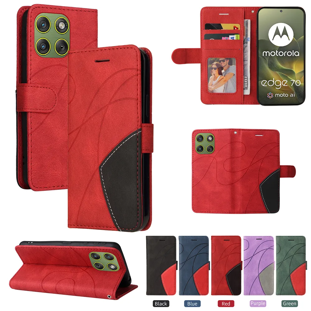 For Motorola Moto Edge 70 5G Double-color Stitching Scratch Resistant Wallet Leather Case 