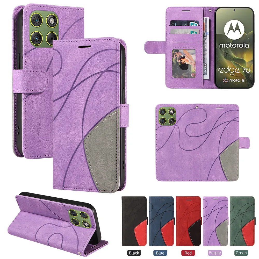 For Motorola Moto X70 air Double-color Stitching Scratch Resistant Wallet Leather Case 
