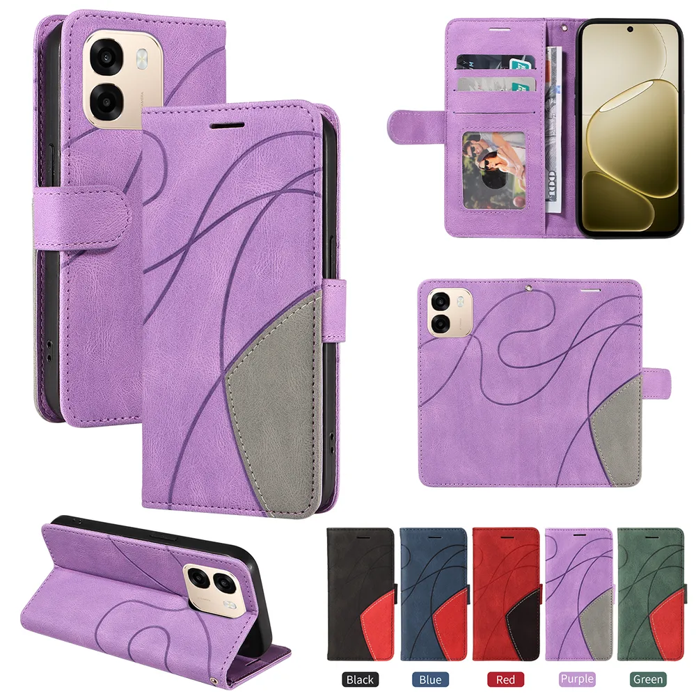 For OPPO A6X 5G Double-color Stitching Scratch Resistant Wallet Leather Case 