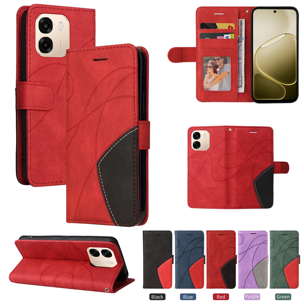 For OPPO A6 5G Double-color Stitching Scratch Resistant Wallet Leather Case 