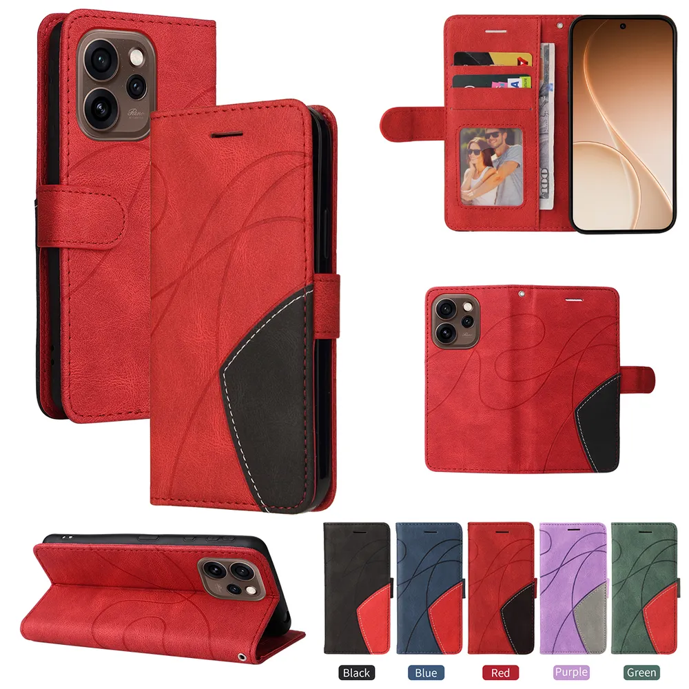 For OPPO Reno 15 5G Double-color Stitching Scratch Resistant Wallet Leather Case 