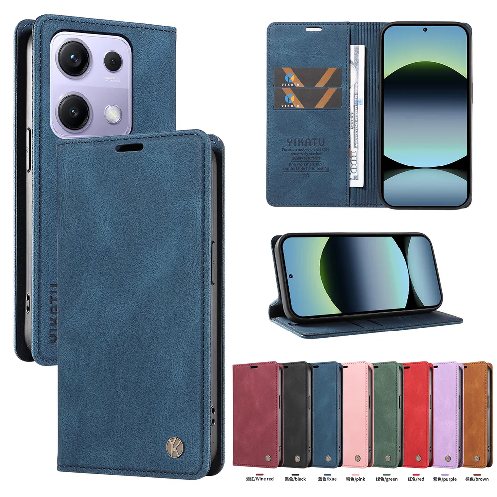 YIKATU YK-004 For Xiaomi Redmi Note 13 Pro 4G Magnetic Case Skin-touch Leather Stand Wallet Phone Cover 
