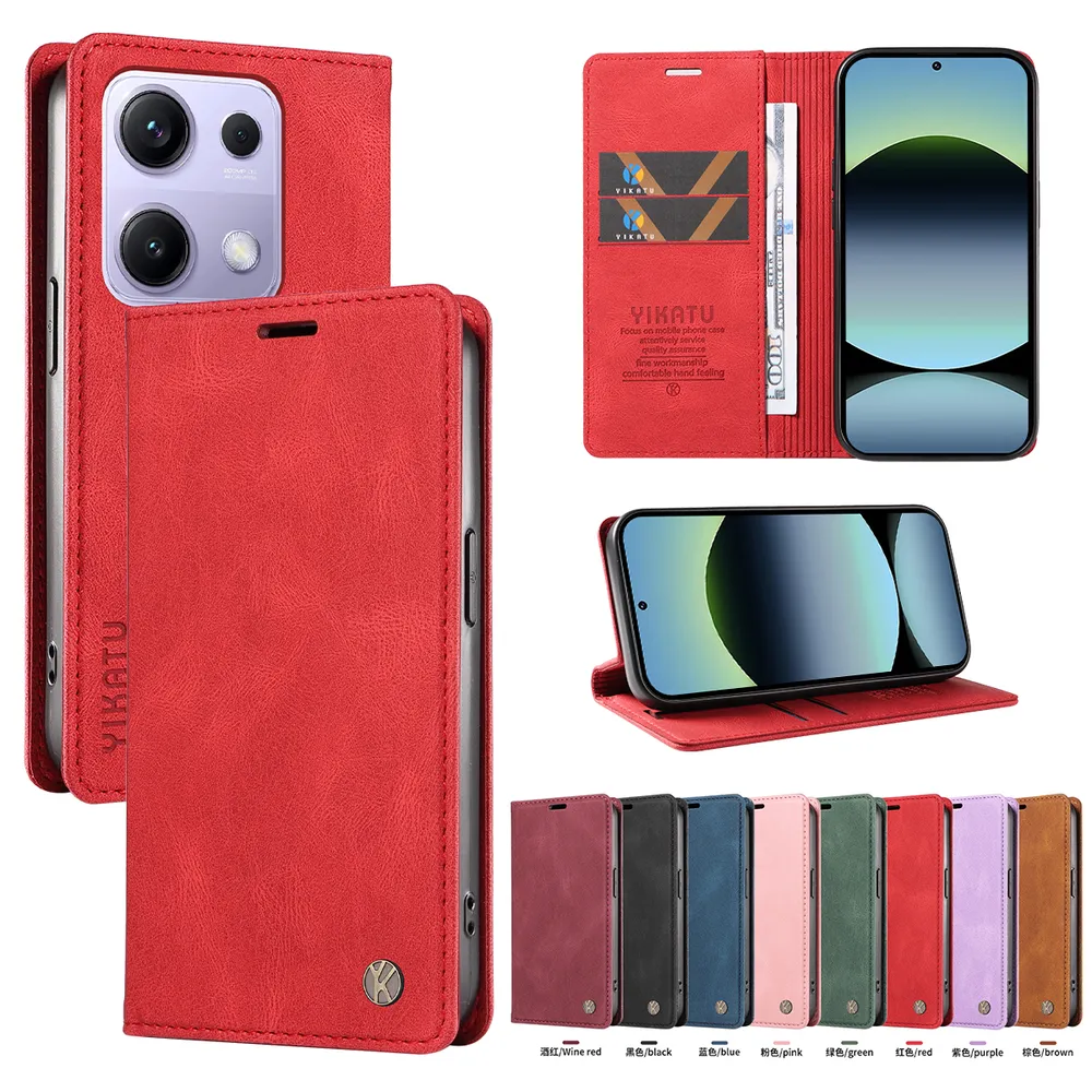YIKATU YK-004 For Xiaomi Poco M6 Pro 4G Magnetic Case Skin-touch Leather Stand Wallet Phone Cover 