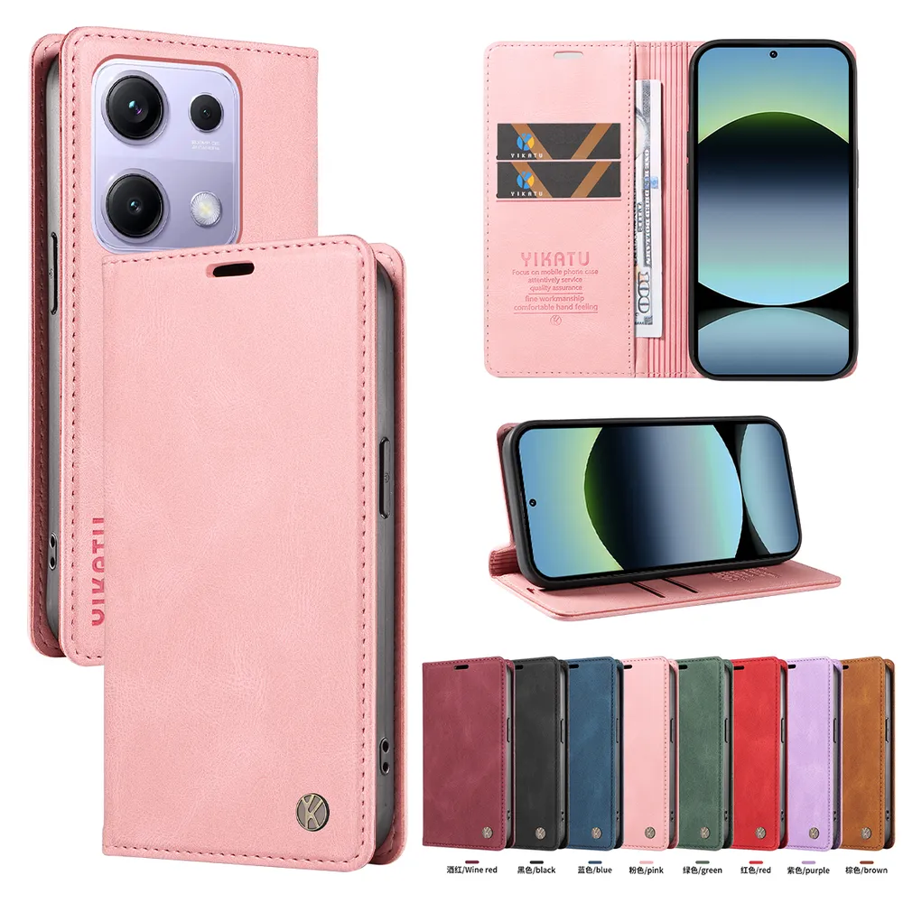 YIKATU YK-004 For Xiaomi Redmi Note 14S Magnetic Case Skin-touch Leather Stand Wallet Phone Cover 