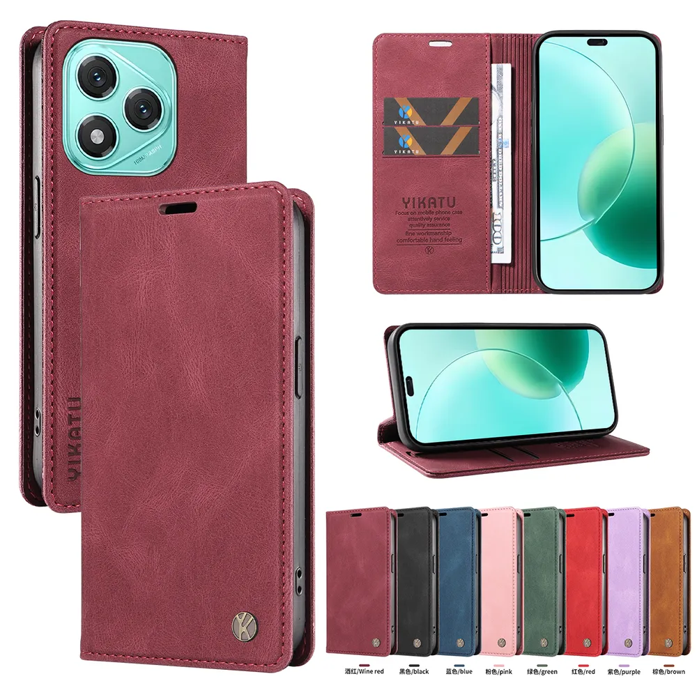 YIKATU YK-004 For Honor 400 Lite Magnetic Case Skin-touch Leather Stand Wallet Phone Cover 