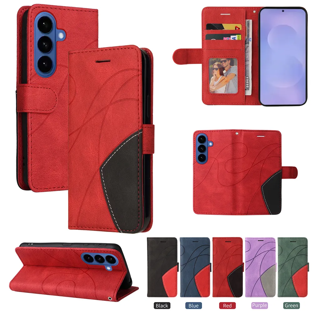 For Samsung Galaxy S26 Plus Double-color Stitching Scratch Resistant Wallet Leather Case 