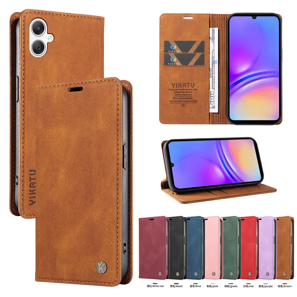 YIKATU YK-004 For Samsung Galaxy A06 Magnetic Case Skin-touch Leather Stand Wallet Phone Cover 