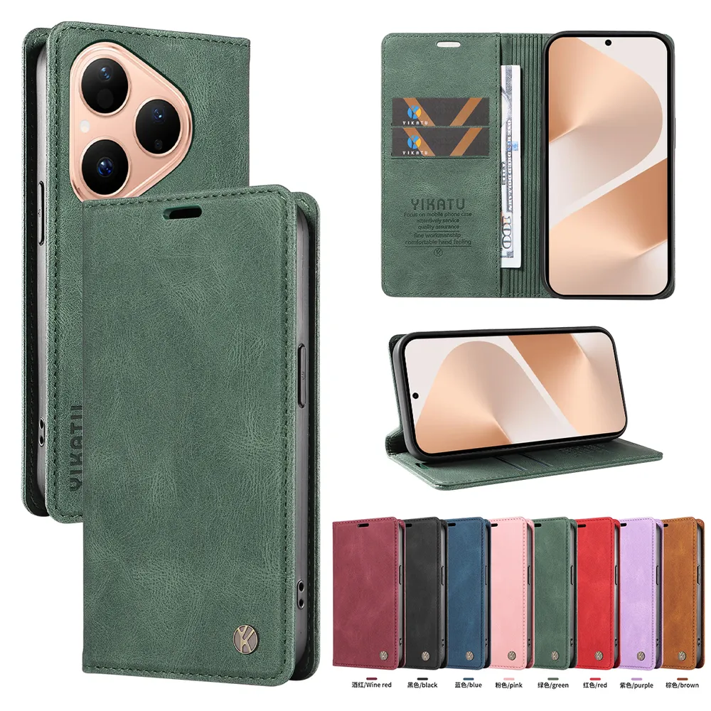 YIKATU YK-004 For Huawei Pura 80 Magnetic Case Skin-touch Leather Stand Wallet Phone Cover 