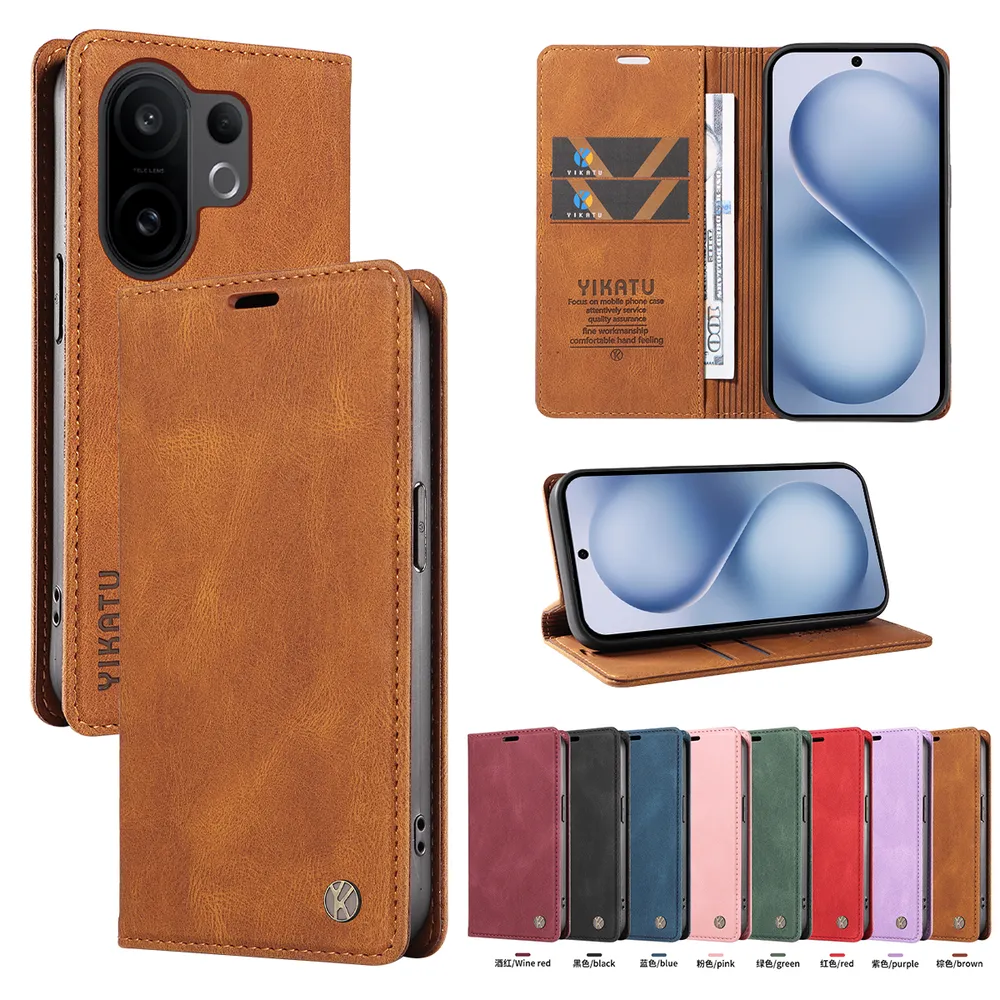 YIKATU YK-004 For VIVO S30 Pro mini Magnetic Case Skin-touch Leather Stand Wallet Phone Cover 