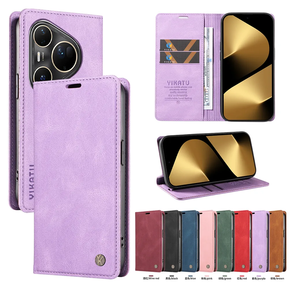YIKATU YK-004 For Huawei Pura 80 Ultra Magnetic Case Skin-touch Leather Stand Wallet Phone Cover 