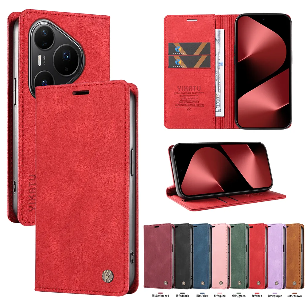 YIKATU YK-004 For Huawei Pura 80 Pro Magnetic Case Skin-touch Leather Stand Wallet Phone Cover 