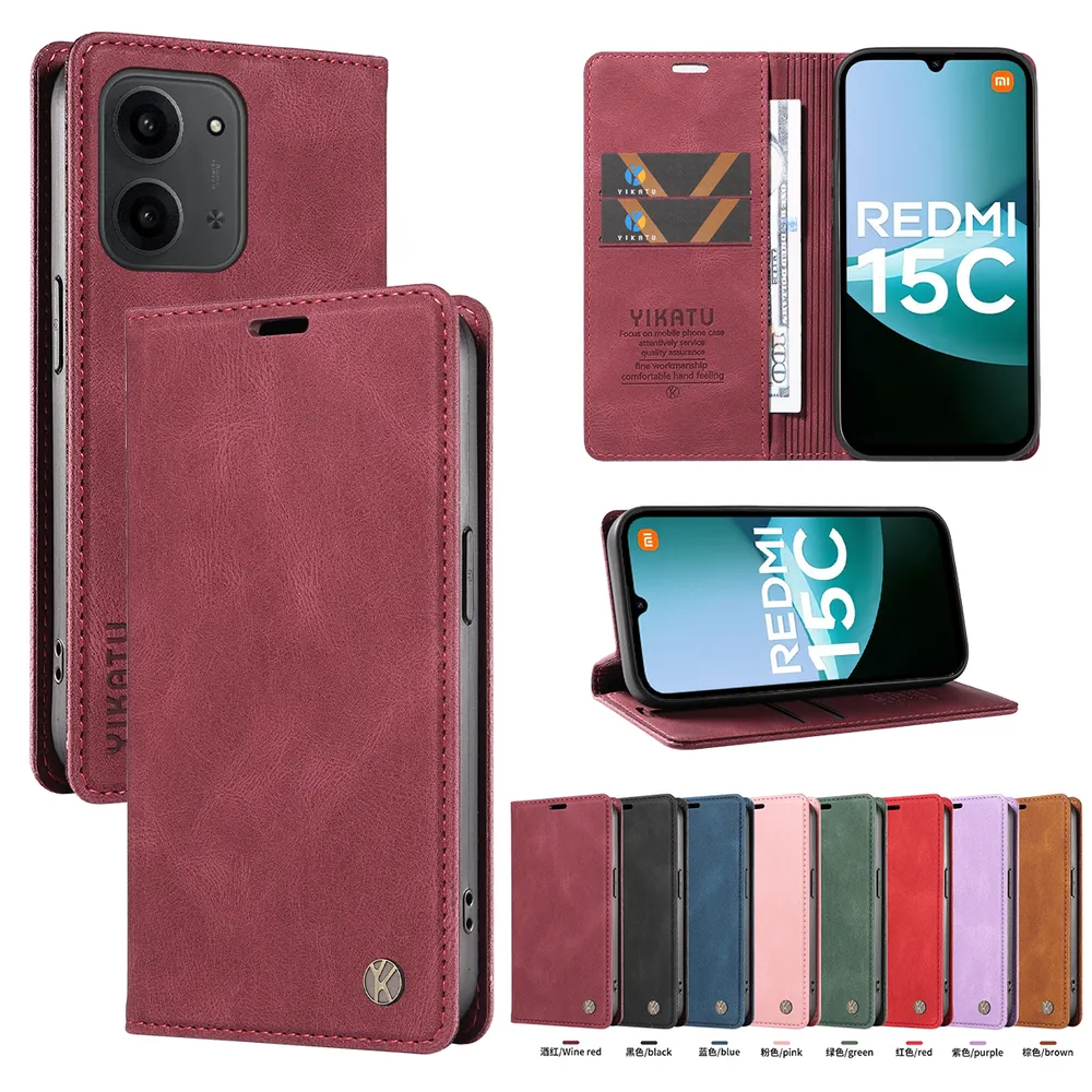 YIKATU YK-004 ForXiaomi Redmi 15C 173mm Magnetic Case Skin-touch Leather Stand Wallet Phone Cover 