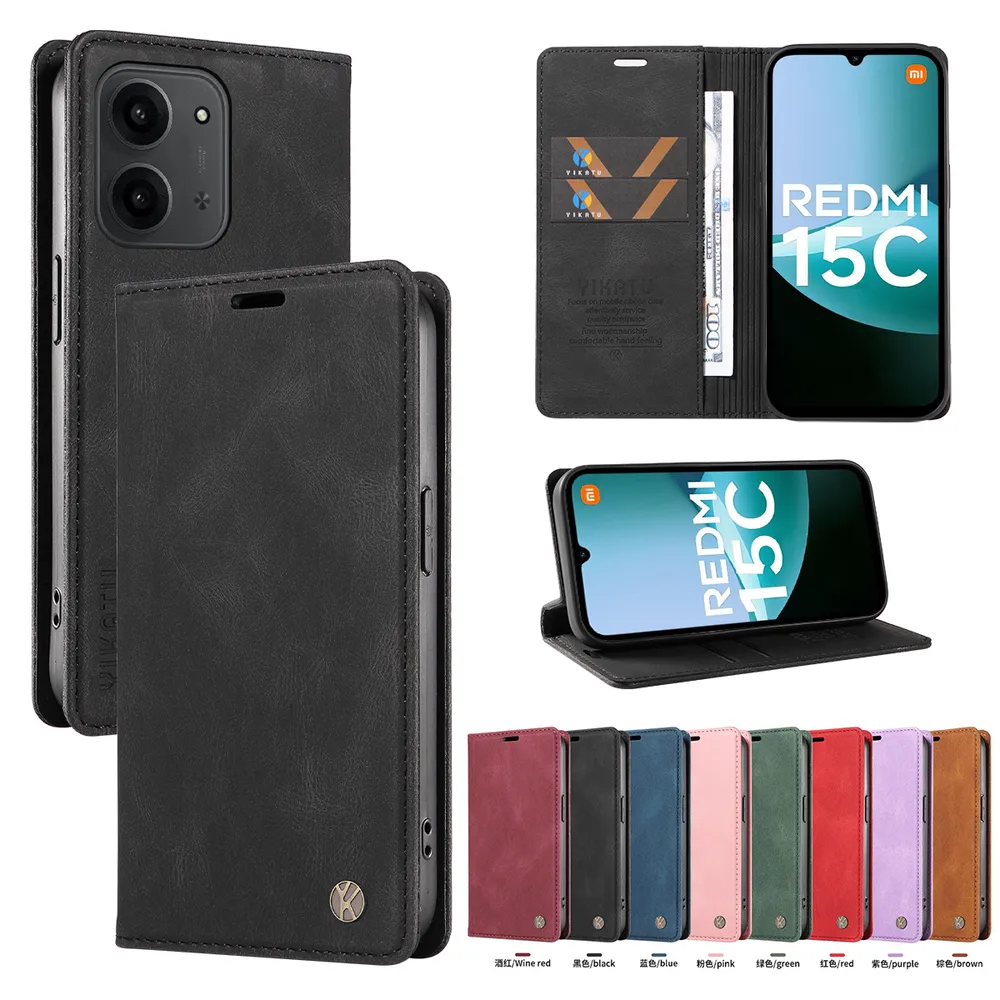 YIKATU YK-004 For Xiaomi Redmi 15C 171mm Magnetic Case Skin-touch Leather Stand Wallet Phone Cover 