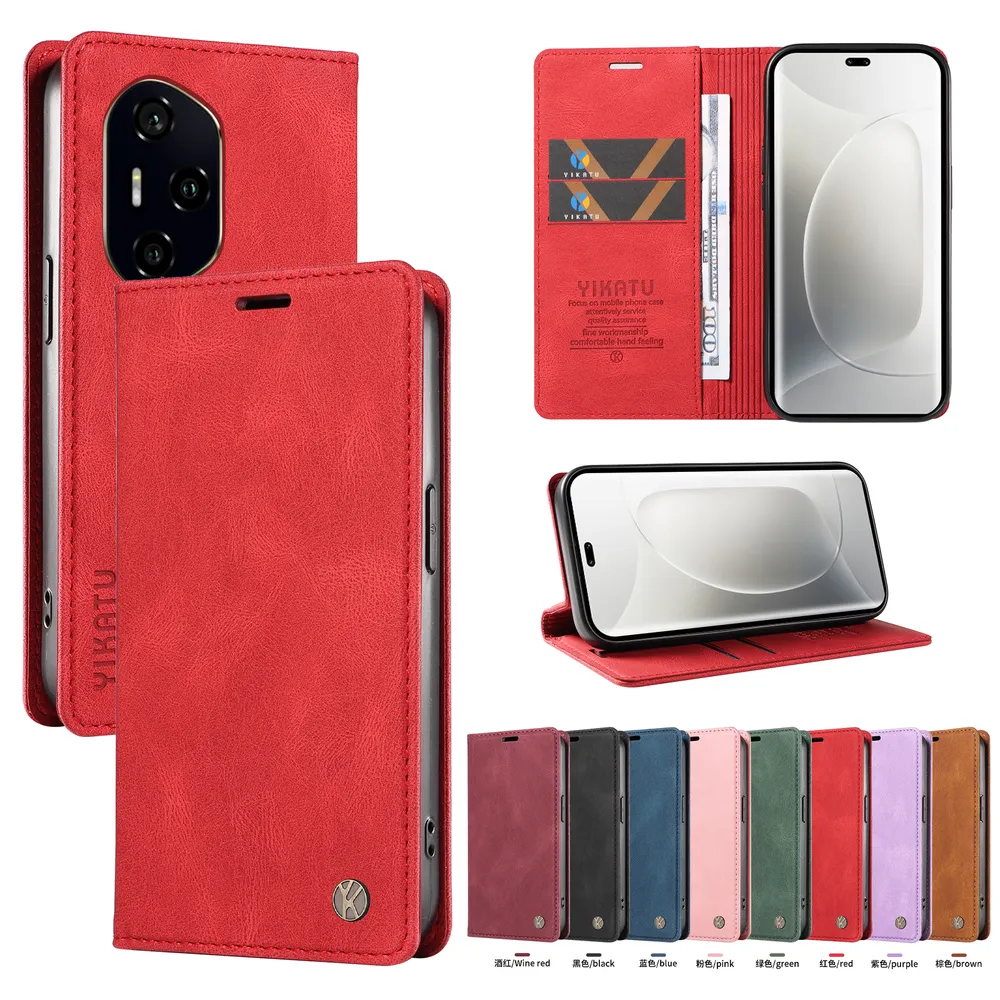 YIKATU YK-004 For Honor 300 Ultra 5G Magnetic Case Skin-touch Leather Stand Wallet Phone Cover 
