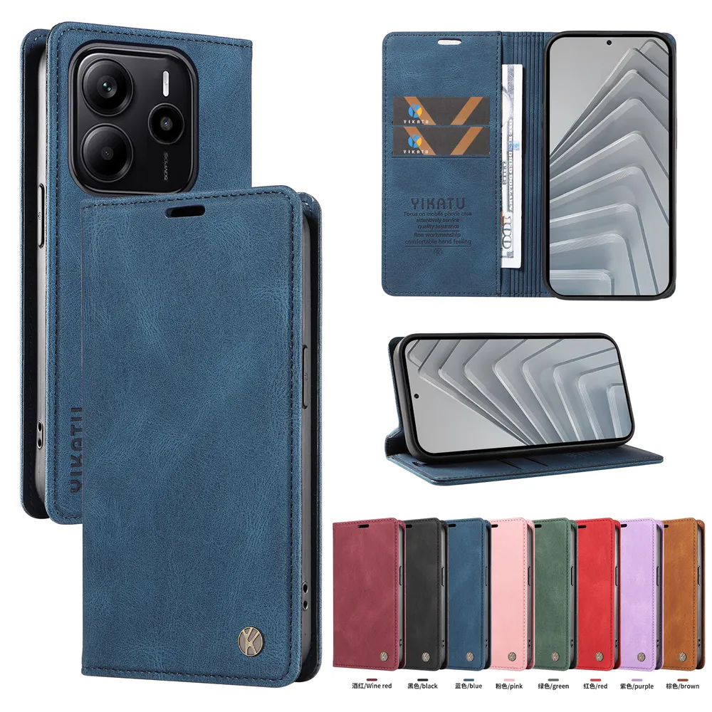 YIKATU YK-004 For Xiaomi Redmi Note 14 4G Magnetic Case Skin-touch Leather Stand Wallet Phone Cover 